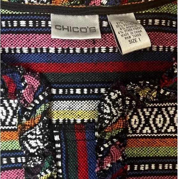 ♟️Chico’s Vintage 90’s Multi Color Rainbow Embroidered Boho Cotton Jacket Size M - Picture 6 of 7